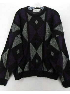VINTAGE Sears Sweater XL Pullover Abstract Geometric Ribbed Grandpa